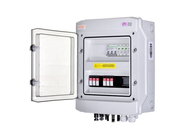 Keno tilkoblingsboks med overspenningsbegrensning DC + AC, 1000V type 2, 2x PV-kjede, 2x MPPT // AC-overspenningsavleder type SH-98 DCAC