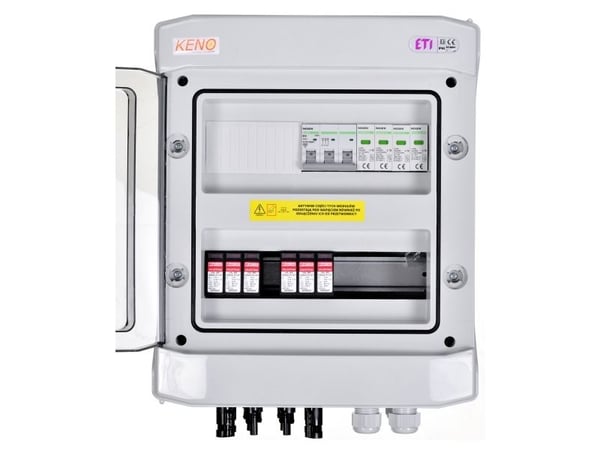 Keno tilkoblingsboks med overspenningsbegrensning DC + AC, 1000V type 2, 2x PV-kjede, 2x MPPT // AC-overspenningsavleder type SH-98 DCAC