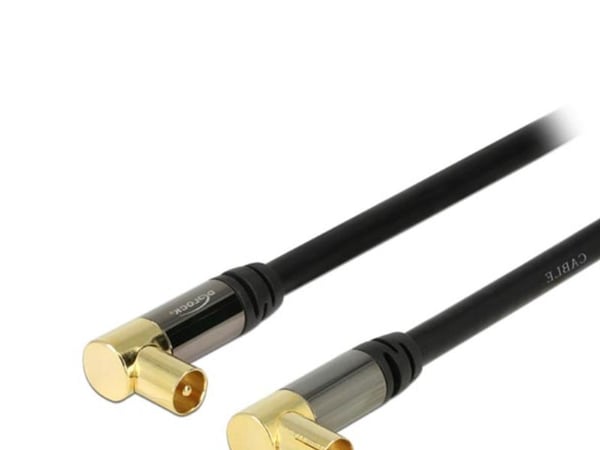 Delock - Antennekabel - UHF-kontakt hunn til UHF-kontakt hann - 1 m - koaksial - svart - vinkelkontakt