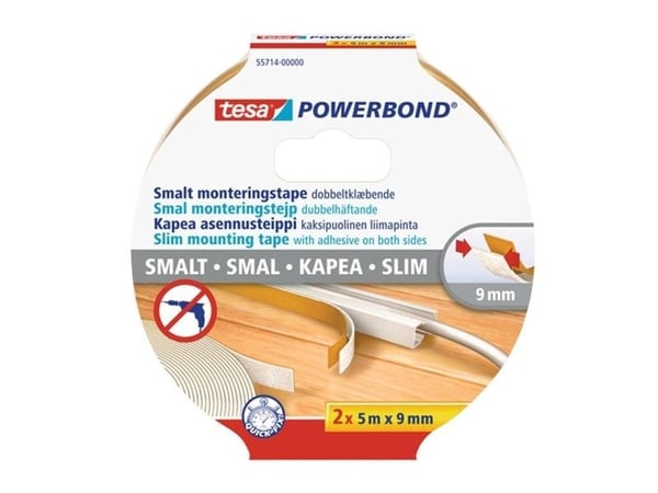TESA dobbeltsidig POWERBOND-tape (2 stk) 5 m x 9 mm WASKA