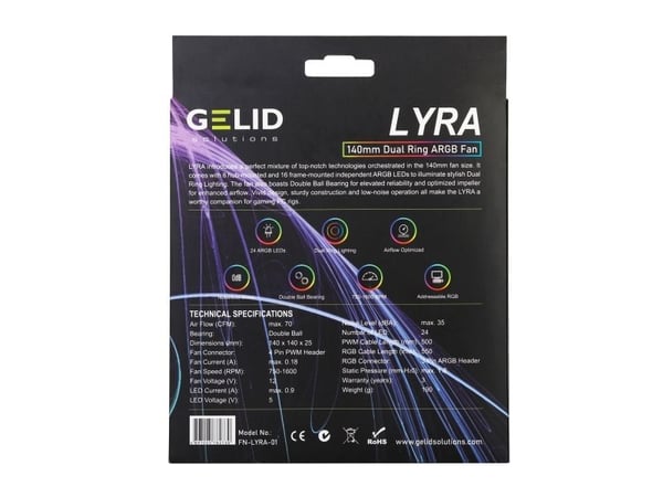 Gelid Solutions Lyra, tuuletin, 14 cm, 70 kuutiometriä/min, musta
