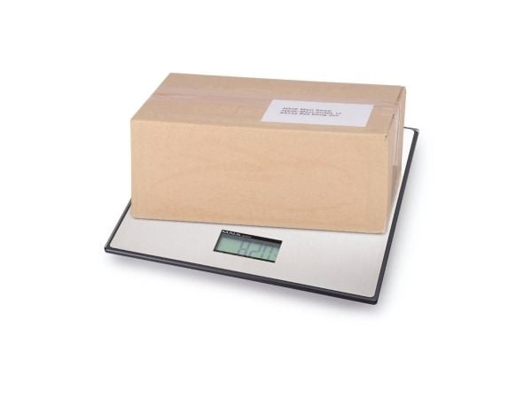MAULglobal pakkevage, bæreevne: 25 kg, sort - veieflate med rustfritt stål, LCD-display, ett-knapps (17125-90)