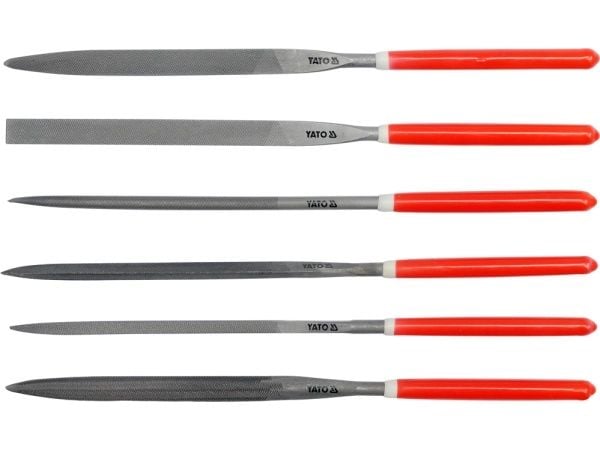 Yato YT-6161, Fil-sett, Flate mapper, Halvrund fil, Oval file, Rund fil, Firkantet fil, Trekant-fil, Metall, Kull stål, Polyvinylklorid (PVC), Rød