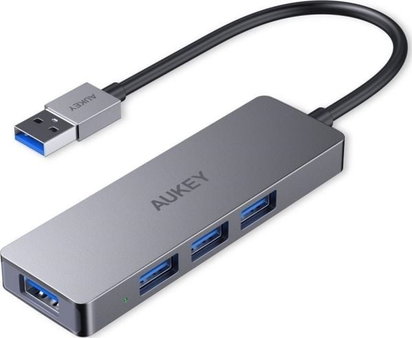 AUKEY CB-H36, USB 2.0, USB 3.2 Gen 1 (3.1 Gen 1) Type-A, 5000 Mbit/s, Hopea, Alumiini, Pyöreä kaapeli