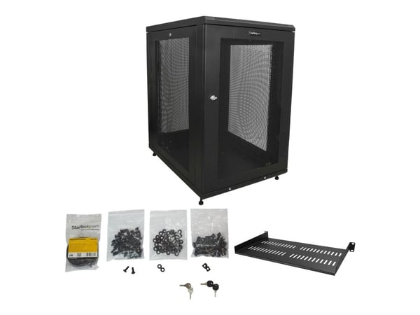 StarTech.com RK1833BKM, Itseseisova teline, 18U, 450 kg, Näppäinlukko, Tehostunut kaapelinhallinta, Castor-pyörät