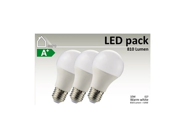 GRIPO GRIPO LED pære A60 E27 10W CRI80 3stk 3000K 810Lm >270gr. 60x120 2835SMD 18stk
