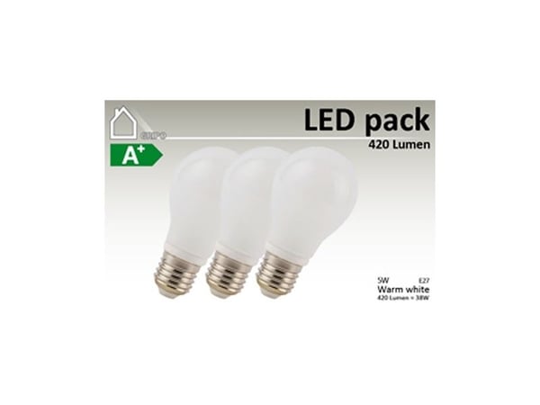 GRIPO LED pære A55 E27 5W CRI80 3stk 3000K 420Lm >300gr. 55x100 2835SMD 10stk - 1698633