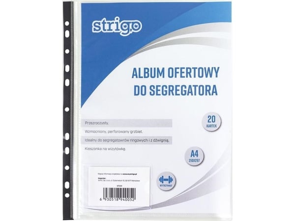 Strigo A4 tilbudsmappe i PP med 20 glidelommer med perforering SF024
