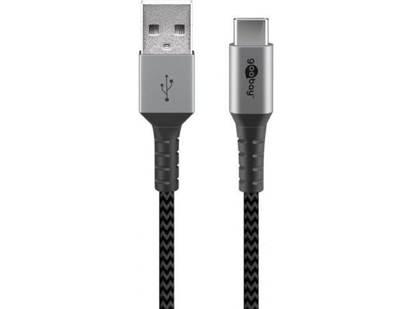 Goobay 49296, 1 m, USB C, USB A, USB 2.0, 0,48 Gbit/sek, svart, grå