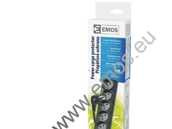 Emos P53872, 3 m, 5 AC-pistorasia(a), Musta, 250 V, 10 A, 600 g
