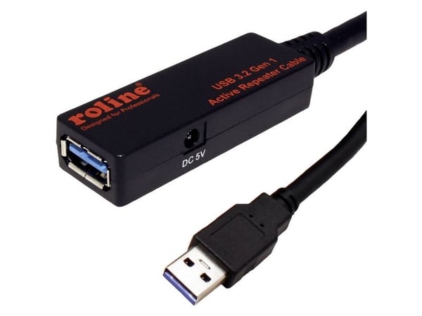 ROLINE 12.04.1072, 20 m, USB A, USB A, USB 3.2 Gen 1 (3.1 Gen 1), 5 Gbit/sek., Sort