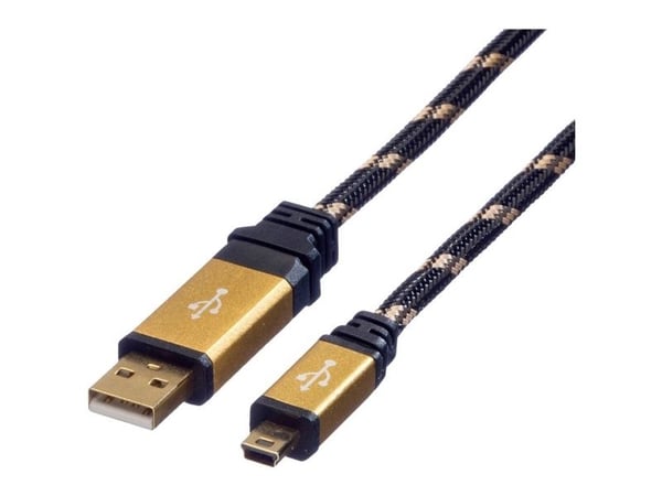 ROLINE 11.02.8823, 3 m, USB A, Mini-USB B, USB 2.0, uros/naaras, musta, kultainen