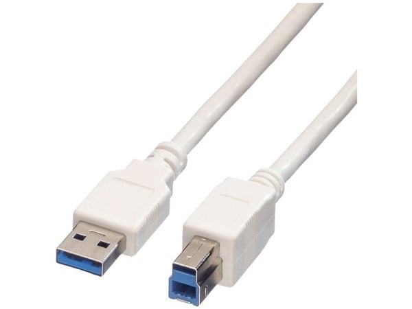 Value USB A/USB B 0.8m, 0,8 m, USB A, USB B, USB 3.2 Gen 1 (3.1 Gen 1), Hankjønn/hankjønn, Hvit