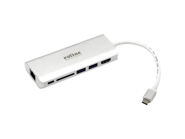 ROLINE 12.02.1037, Ledningsført, USB 3.2 Gen 1 (3.1 Gen 1) Type-C, Sølv, MicroSD (TransFlash), SD, USB