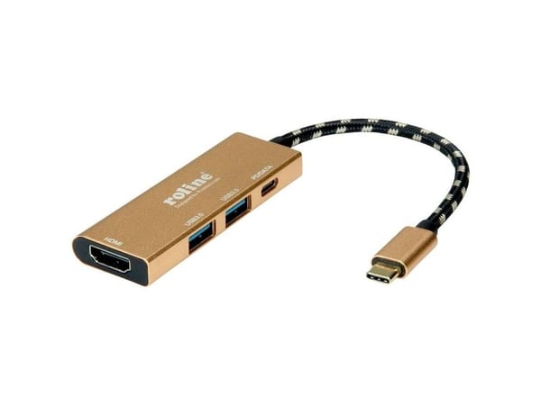 Roline USB-C MultiHub - HDMI, USB-C, 2x USB-A. Kultaa