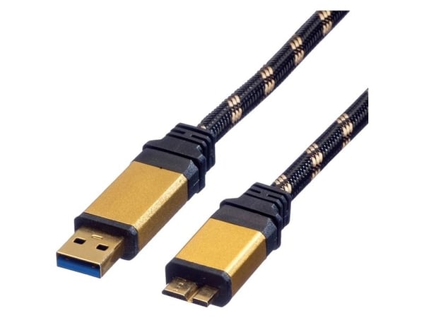 ROLINE 11.02.8879, 2 m, USB A, Micro-USB B, USB 3.2 Gen 1 (3.1 Gen 1), Hankjønn/hankjønn, Sort, Gull