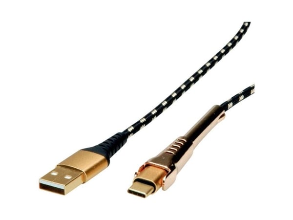 ROLINE 11.02.8920, 1 m, USB A, USB C, USB 2.0, 0,48 Gbit/sek., svart, gull