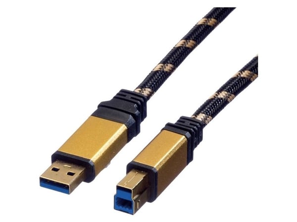 ROLINE 11.02.8903, 3 m, USB A, USB B, USB 3.2 Gen 1 (3.1 Gen 1), Hankjønn/hankjønn, Sort, Gull