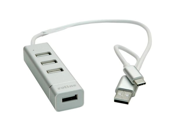 ROLINE 14.02.5037, USB 2.0, USB 2.0, 480 Mbit/s, Sølv, Hvit, Aluminium, 24 mm