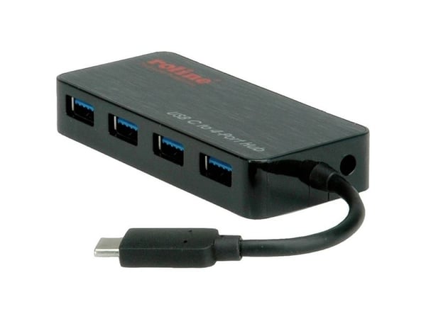 ROLINE USB 3.0 Hub, 4 Ports, with Power Supply, Plast, 15 x 90 x 40 mm