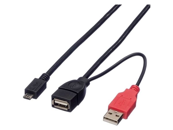 ROLINE 2x Type A - 1 x MicroB M, 1 m, Micro-USB B, 2 x USB, USB 2.0, Sort