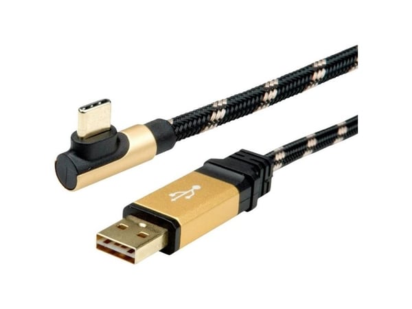 ROLINE 11.02.9060, 0,8 m, USB A, USB C, USB 2.0, 0,48 Gbit/sek., svart, gull