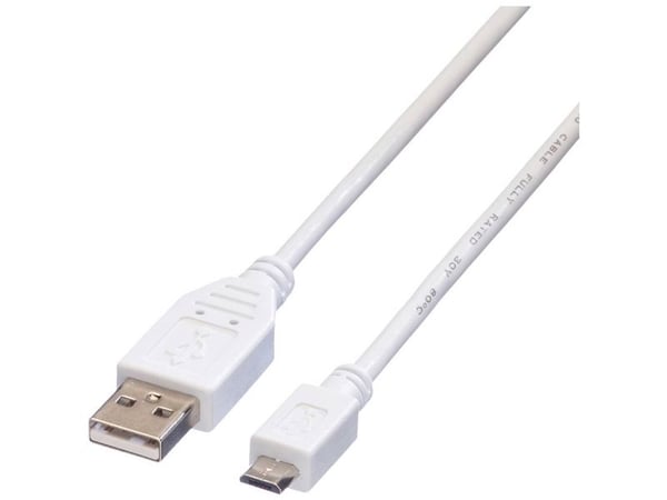 VALUE 11.99.8752, 1,8 m, USB A, Micro-USB B, USB 2.0, Hankjønn/hankjønn, Hvit