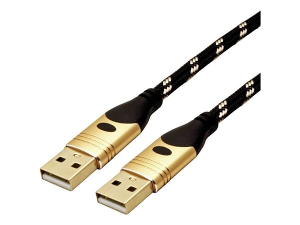 ROLINE 11.02.8913, 3 m, USB A, USB A, USB 2.0, 0,48 Gbit/sek., svart, gull