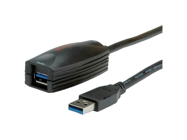 ROLINE USB 3.0 Active Repeater, 5 m, USB A, USB A, Musta