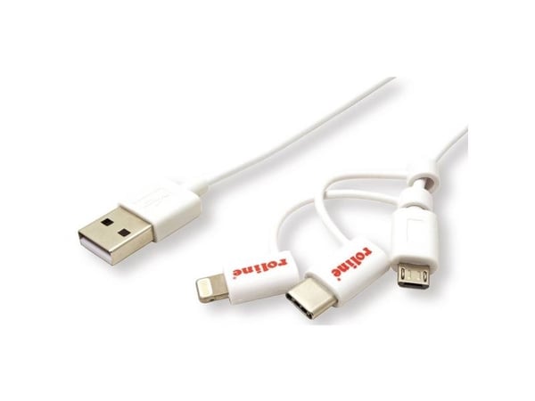 ROLINE 11.02.8329, 1 m, USB A, Micro-USB B, USB 2.0, Hankjønn/hankjønn, Hvit