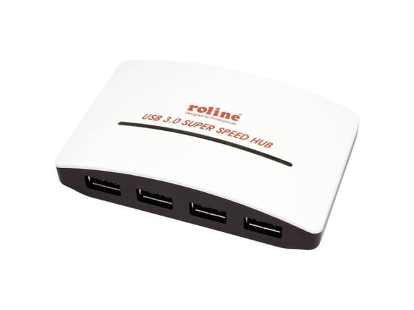 ROLINE USB 3.0 Hub "Black & White", 4 Ports, with Power Supply, Hvit, Sort, Plast, 23 x 100 x 63 mm