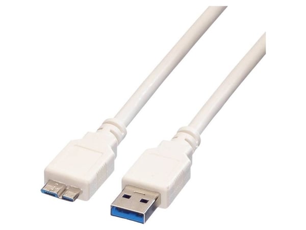 VALUE USB A/Micro-USB B 3m, 3 m, USB A, Micro-USB B, USB 3.2 Gen 1 (3.1 Gen 1), Hankjønn/hankjønn, Hvit