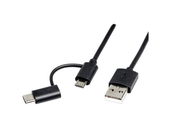 ROLINE 11028328, 1 m, USB A, USB C/Micro-USB B, USB 2.0, 0,48 Gbit/s, Sort
