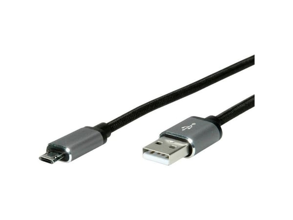 ROLINE 11.02.8770, 0,8 m, USB A, Micro-USB B, USB 2.0, 480 Mbit/s, Sort, Grå