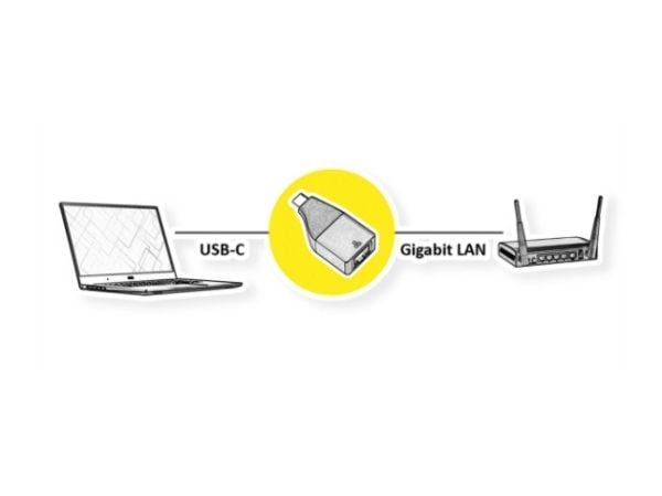 ROLINE 12.02.1111, USB Type C, RJ-45, Svart, Gull