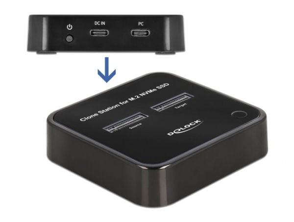 Delock - SSD-dokkestasjon - brønner: 2 - M.2 - M.2 NVMe Card - USB 3.2 (Gen 2) - svart