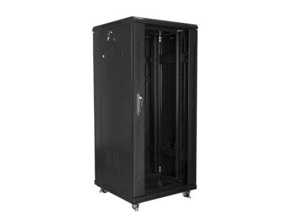 Lanberg FF01 series - Rack skap - 600 x 600, flat pack - fritt stående - svart, RAL 9004 - 27U - 19"