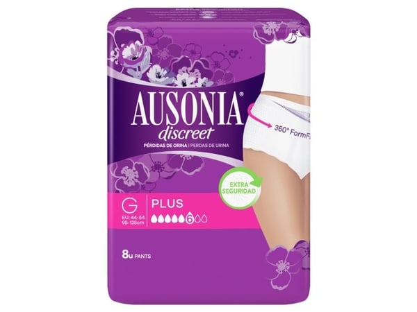 Ausonia DISCREET Plus G, Kvinna, Vit, Kardborreband, 95 - 125 cm, 8 styck, Låda