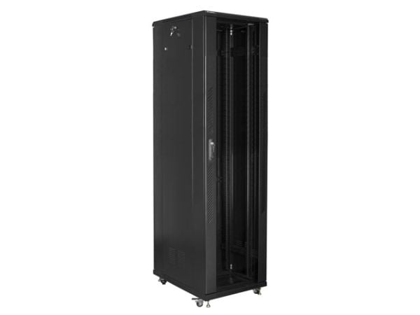 Lanberg FF01 series - Rack skap - 800 x 800, flat pack - med 4 kjølevifter - fritt stående, står på gulv - svart, RAL 9004 - 37U - 19"