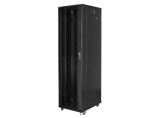 Lanberg FF01 series - Rack skap - 800 x 800, flat pack - med 4 kjølevifter - fritt stående, står på gulv - svart, RAL 9004 - 47U - 19"