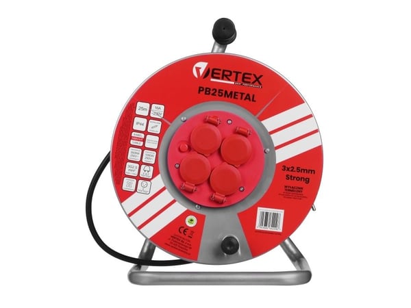 Vertex elektrisk sladdvinda/förlängare 25 m 3x2,5 mm PB25METAL svart