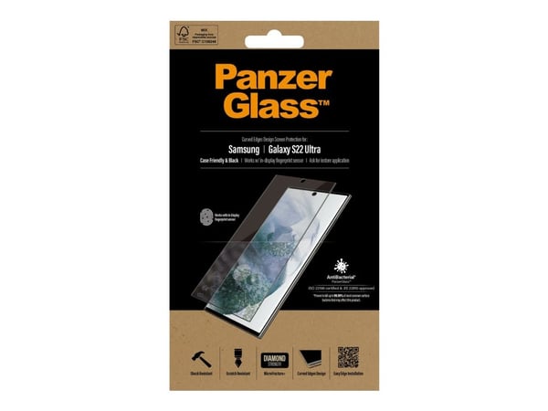 PanzerGlass™ | Case-Friendly - Skærmbeskytter for mobiltelefon - Edge-to-Edge passform - rammefarve sort | Samsung Galaxy S22 Ultra