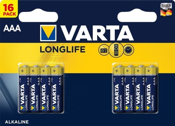 Varta BV-LL 16 AAA, Engangsbatteri, AAA, Alkalinsk, 16 stykker, Blå, Gult, 122 mm