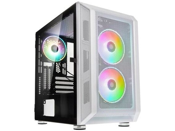 Kolink Citadel Mesh RGB - microATX - sidepanel med vindu (herdet glass) - ingen strømforsyning (ATX) - hvit - USB/lyd