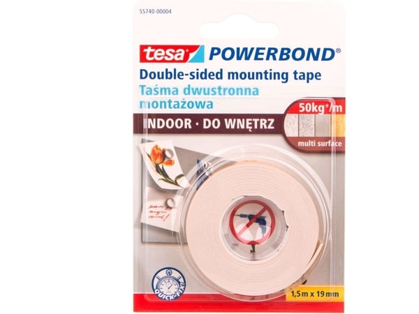 Tesa dobbeltsidig monteringsbånd POWERBOND for innendørs 1,5 m 19 mm H5574004