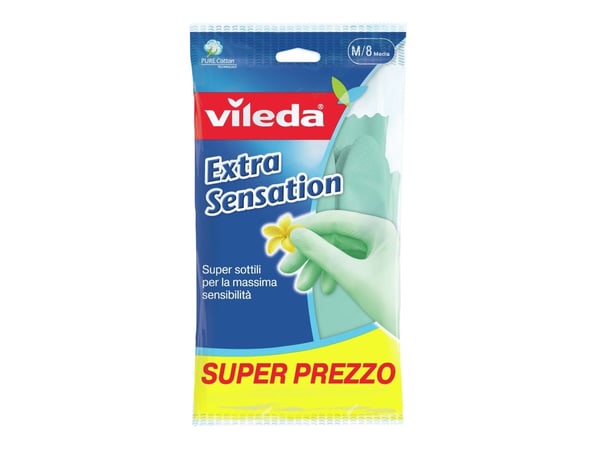 Vileda Extra Sensation, Kotitalouskäsineet, Vihreä, M, 1 kpl, CE, WEEE, Puuvilla, Lateksi