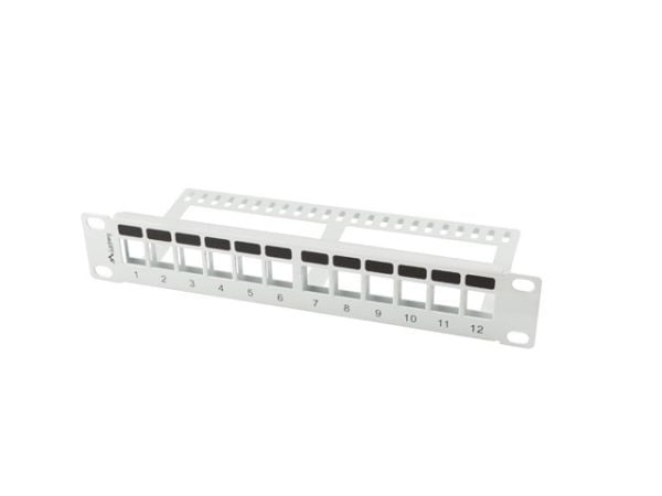 Lanberg PPKS-9112-S - Pluggbord (blankt) - rackmonterbar - grå - 1U - 10" - 12 porter