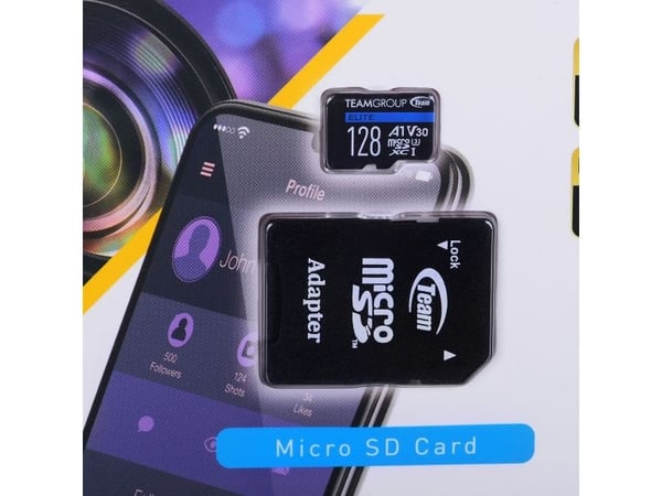 Team ELITE A1 - Flashminnekort (SD-adapter inkludert) - 128 GB - A1 / Video Class V30 / UHS-I U3 - microSDXC