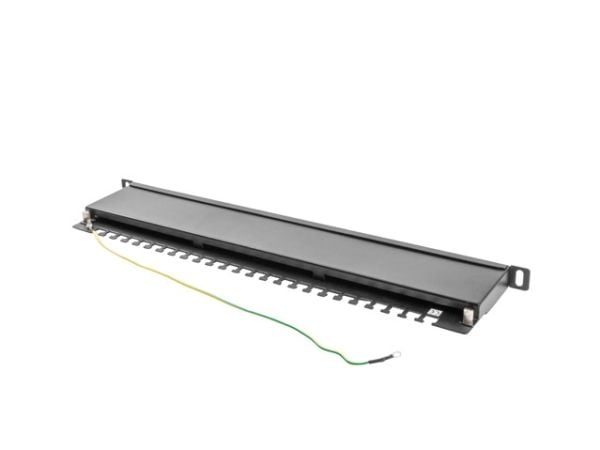 Lanberg PPS5-0024-B - Koblingspanel - CAT 5e - STP - RJ-45 X 24 - RAL 9004, svart - 0.5U - 19"