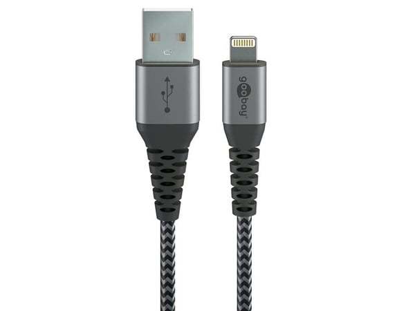 Goobay 49267, 0,5 m, USB A, Lightning, urosliitin, uros-/naarasliitin, musta, harmaa